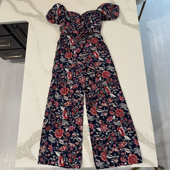 Band Of The Free Pants - Band Of The Free Floral Smocked Wide Leg Jumpsuit Women’s Medium Sweetheart Neck